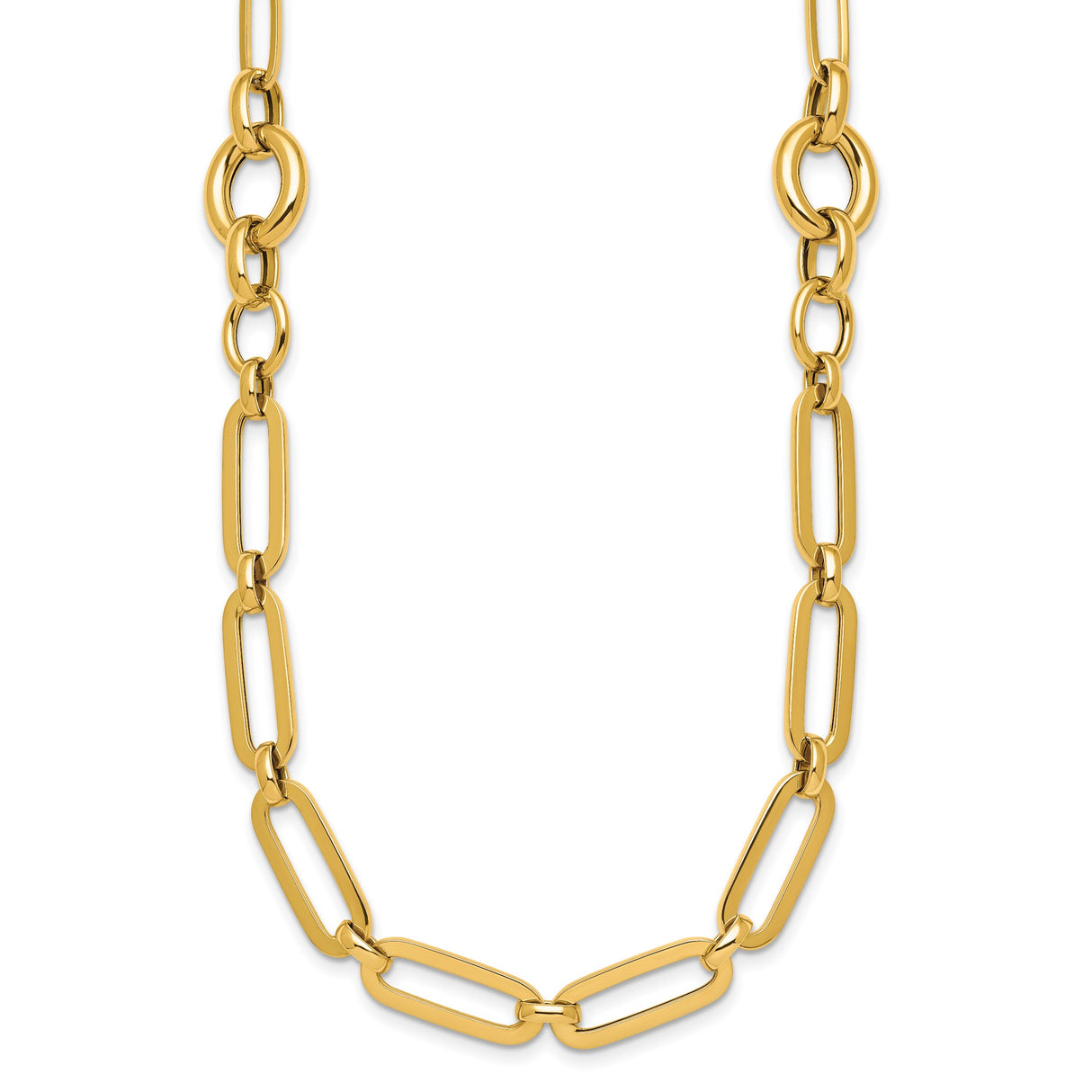 14K Yellow Gold 12 mm Paperclip Chain Necklace, Polished detail view