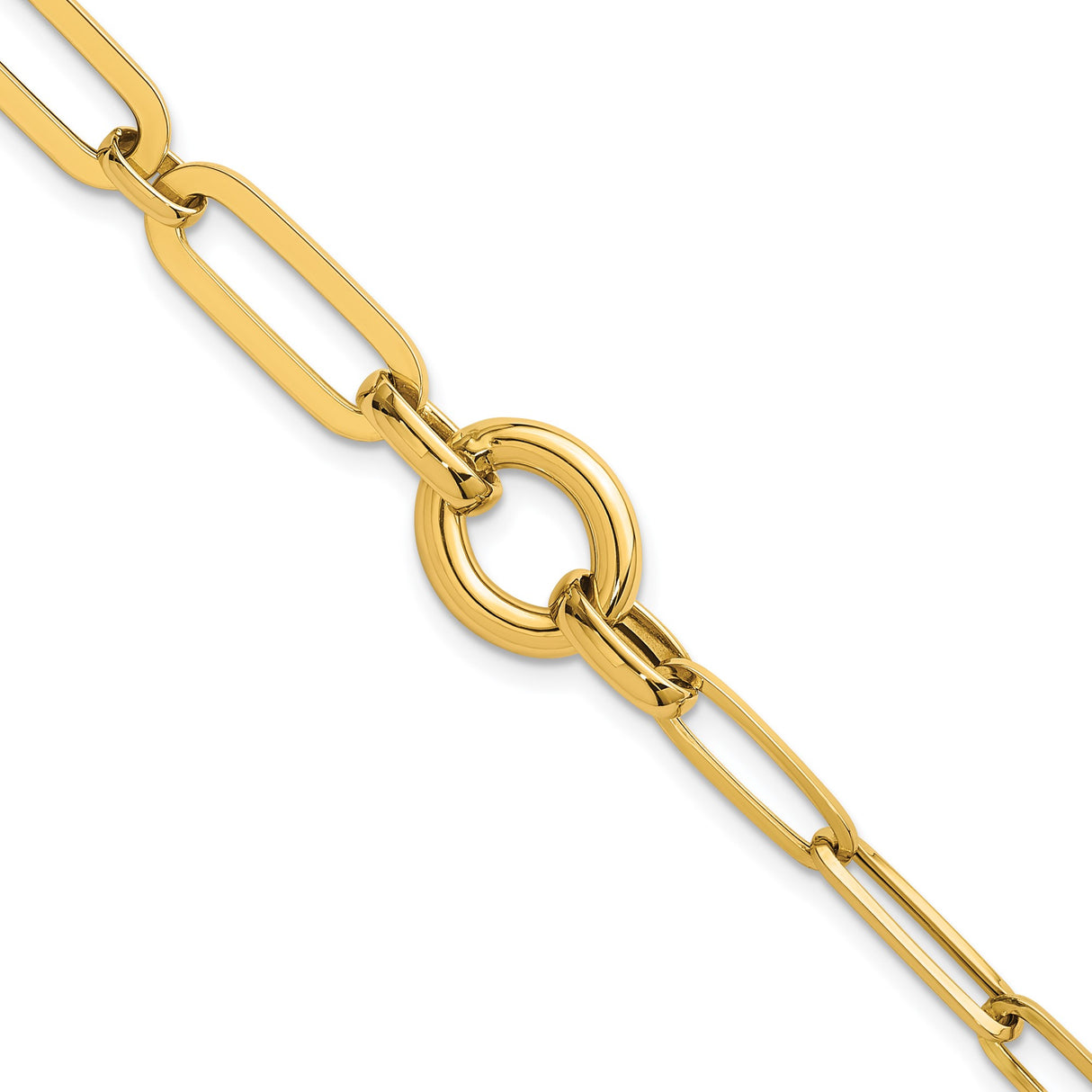 14K Yellow Gold 12 mm Paperclip Chain Bracelet, Polished detail view