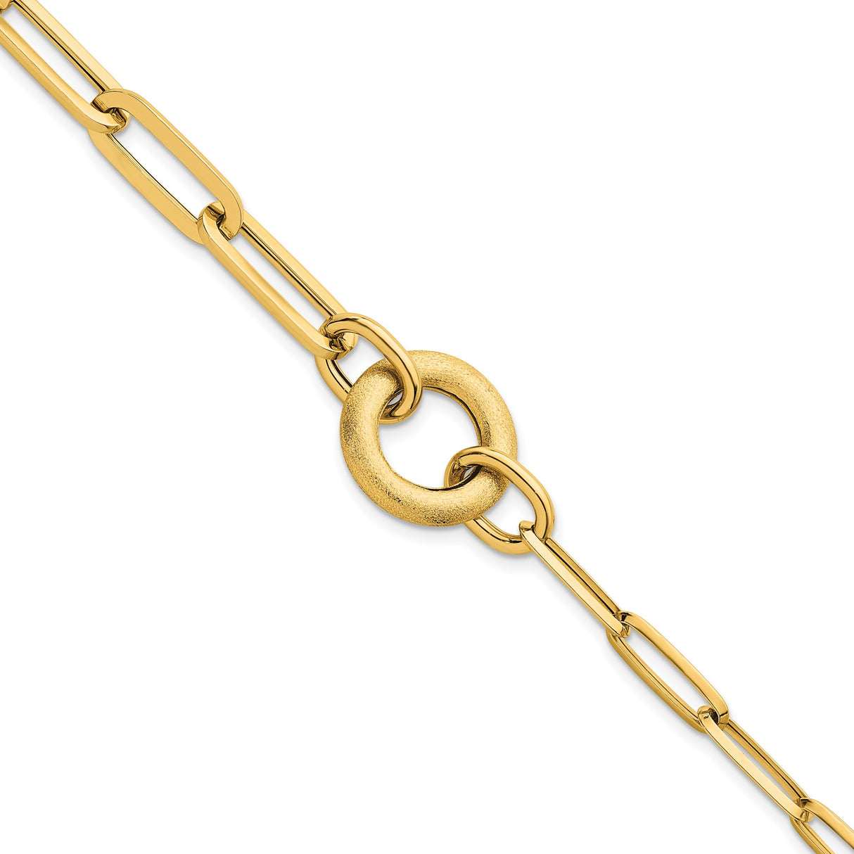 14K Yellow Gold 7.4 mm Paperclip Chain Bracelet shown for scale