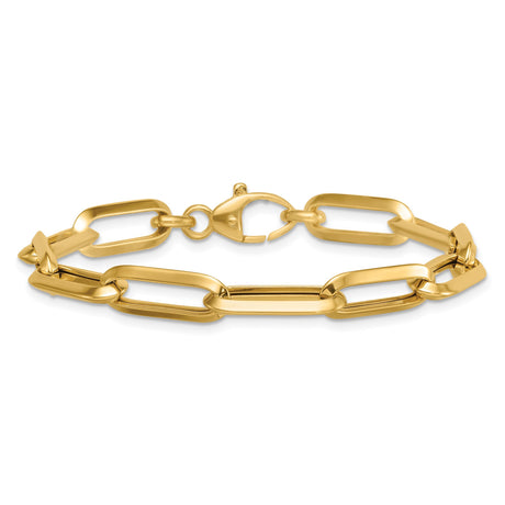 14K Yellow Gold 7 mm Paperclip Chain Bracelet, Polished alternate angle