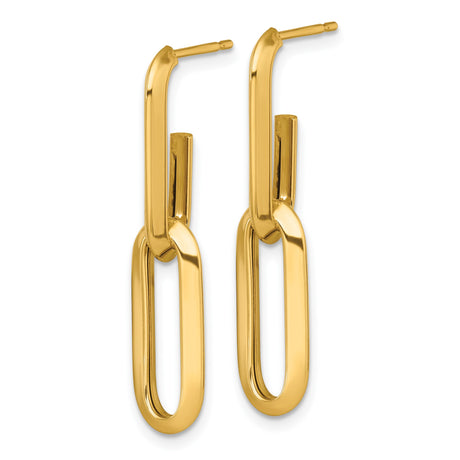 14k Yellow Gold Paperclip Chain Dangle Earrings, Modern Minimalist Drop Design for Women