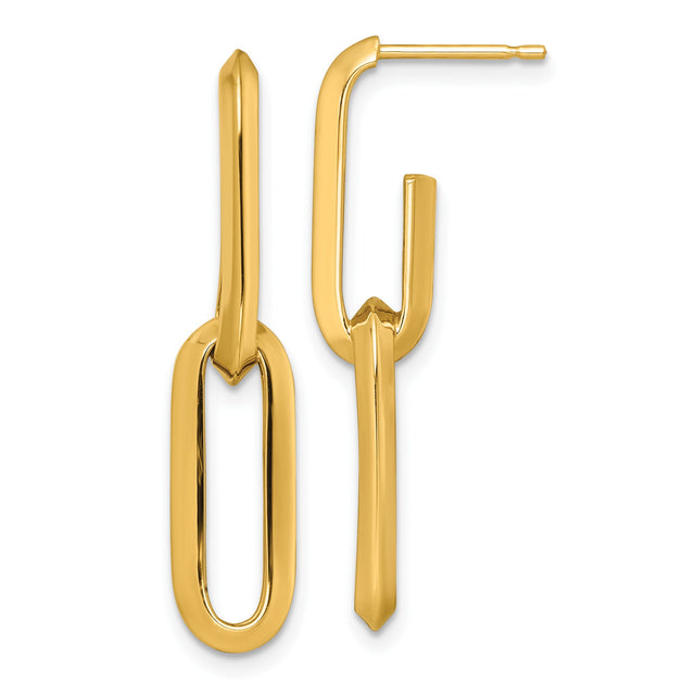 14k Yellow Gold Paperclip Chain Dangle Earrings, Modern Minimalist Drop Design for Women