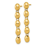14k Yellow Gold Dangle Earrings with Linked Oval Beads, High Polish Drop Design