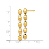 14k Yellow Gold Dangle Earrings with Linked Oval Beads, High Polish Drop Design