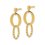 14k Yellow Gold Dangle Earrings with Dual Interlocking Ovals, Polished and Diamond-Cut Finish
