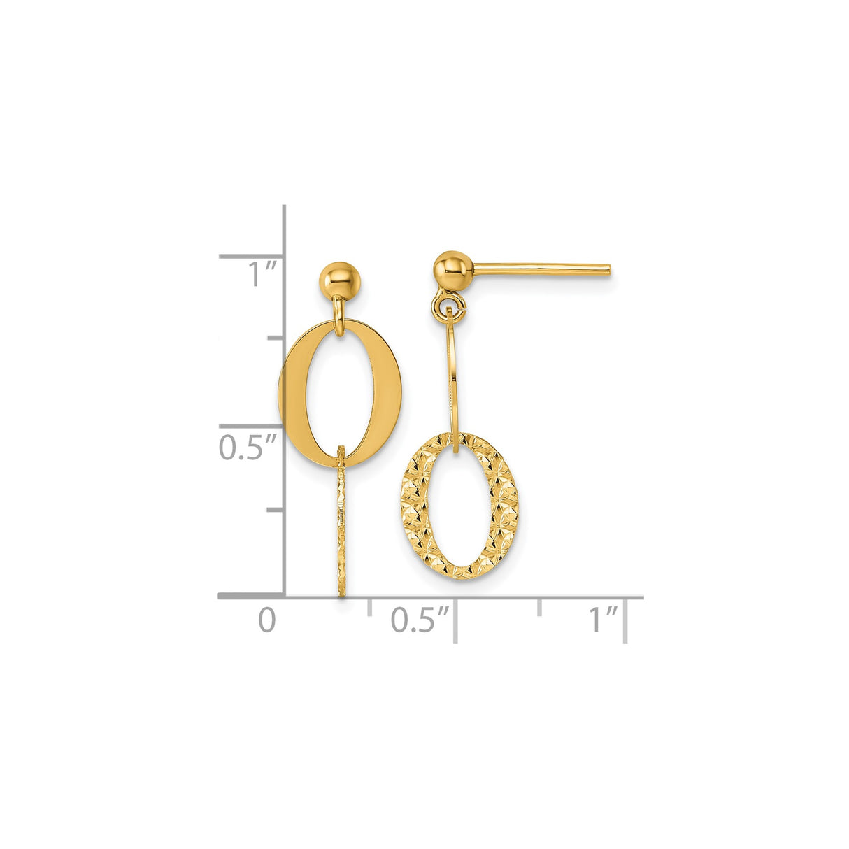 14k Yellow Gold Dangle Earrings with Dual Interlocking Ovals, Polished and Diamond-Cut Finish