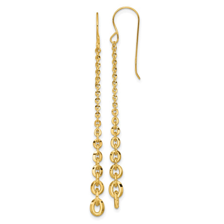 14k Yellow Gold Dangle Earrings, Long Chain Link Drop Style with Shepherd Hook Backs