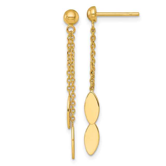 14k Yellow Gold Drop Earrings, Marquise Chain Dangle Design, Modern Minimalist Style for Women