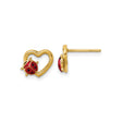 14k Yellow Gold Heart Stud Earrings with Red Enamel Ladybug Design for Women or Girls