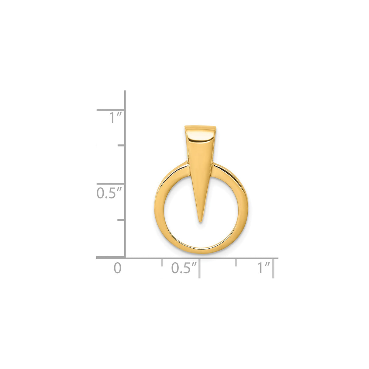 14k Yellow Gold Pendant, Open Circle with Downward Spike, Modern Geometric Unisex Design