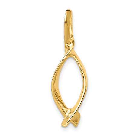 14k Yellow Gold Ichthys Pendant, Open Cut Jesus Fish Religious Charm, Unisex Christian Jewelry