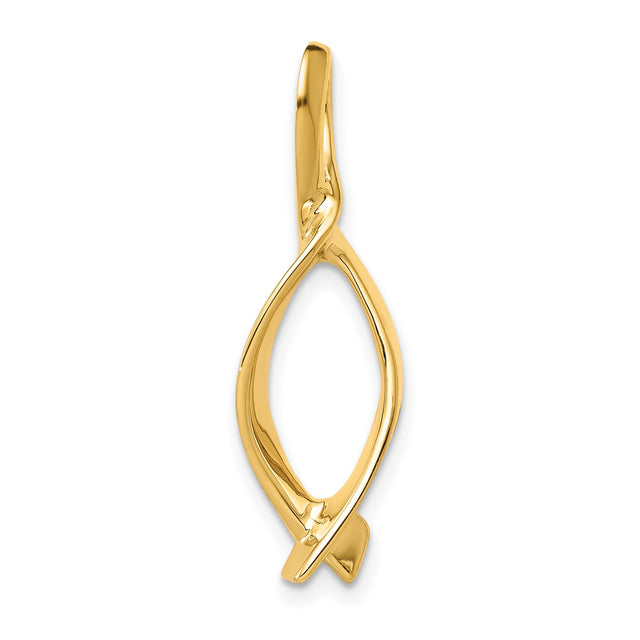 14k Yellow Gold Ichthys Pendant, Open Cut Jesus Fish Religious Charm, Unisex Christian Jewelry