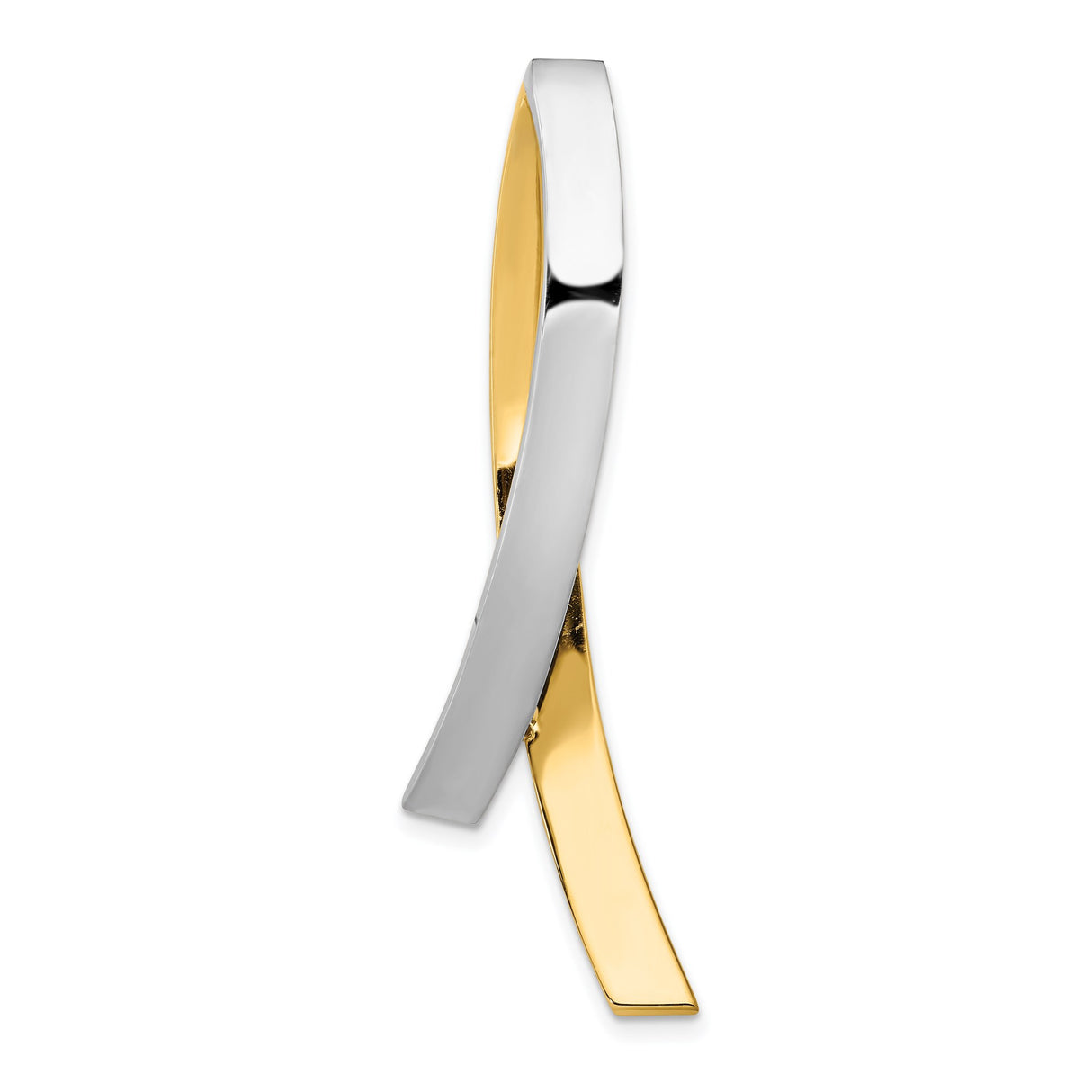 14k Two-Tone Gold Awareness Ribbon Pendant, White and Yellow Gold Symbolic Design
