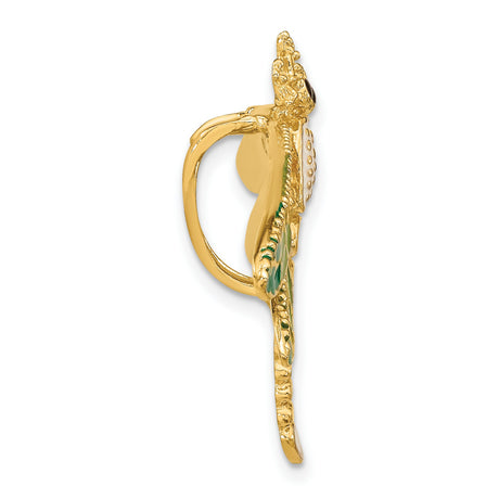 14k Yellow Gold Dragonfly Brooch with Green Yellow Orange Enamel Wings, Nature-Inspired Insect Pin
