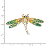 14k Yellow Gold Dragonfly Brooch with Green Yellow Orange Enamel Wings, Nature-Inspired Insect Pin