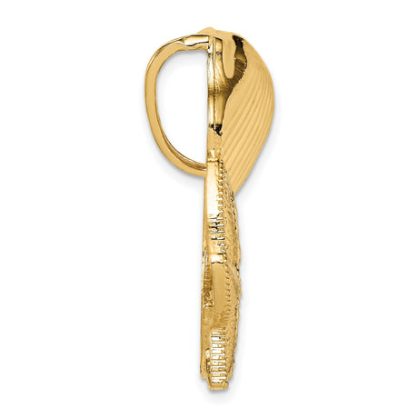 14k Yellow Gold and Rhodium Sea Life Pendant with Seashell, Starfish, Sand Dollar Design