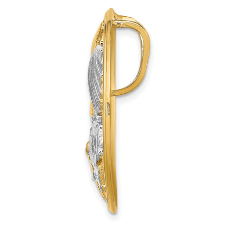 14k Yellow Gold and Rhodium Pendant with Seashell and Sand Dollar Ocean Theme