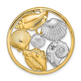 14k Yellow Gold and Rhodium Pendant with Seashell and Sand Dollar Ocean Theme