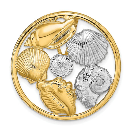 14k Yellow Gold and Rhodium Pendant with Seashell and Sand Dollar Ocean Theme