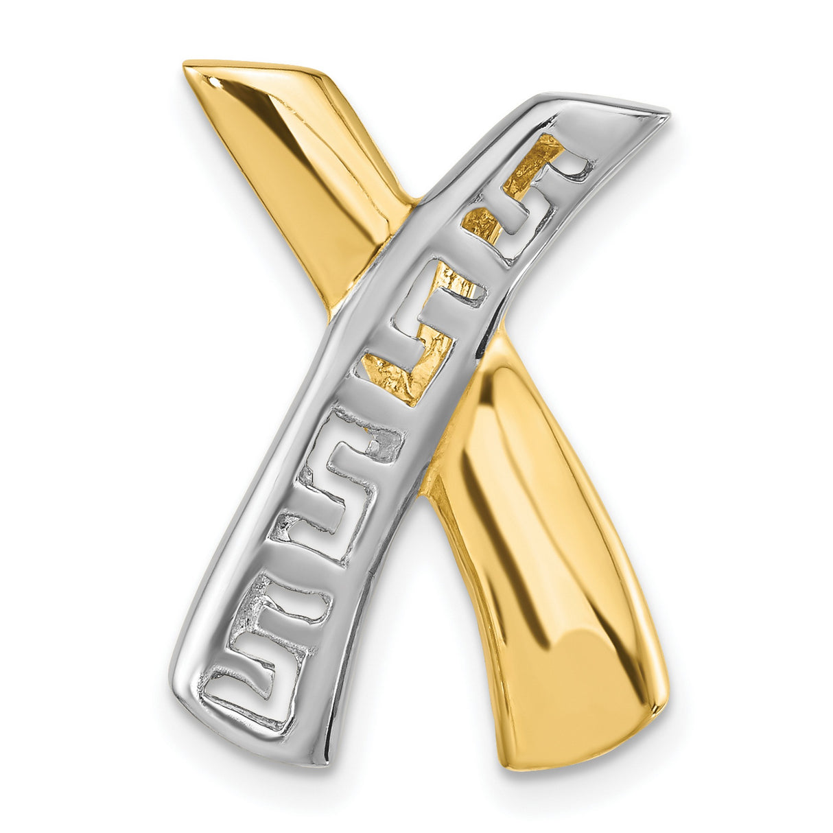 14k Multi-Tone Gold X Pendant with Greek Key Motif, Unisex Geometric Statement Jewelry