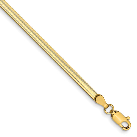 14K Yellow Gold 2.5 mm Herringbone Chain Bracelet, Polished shown for scale