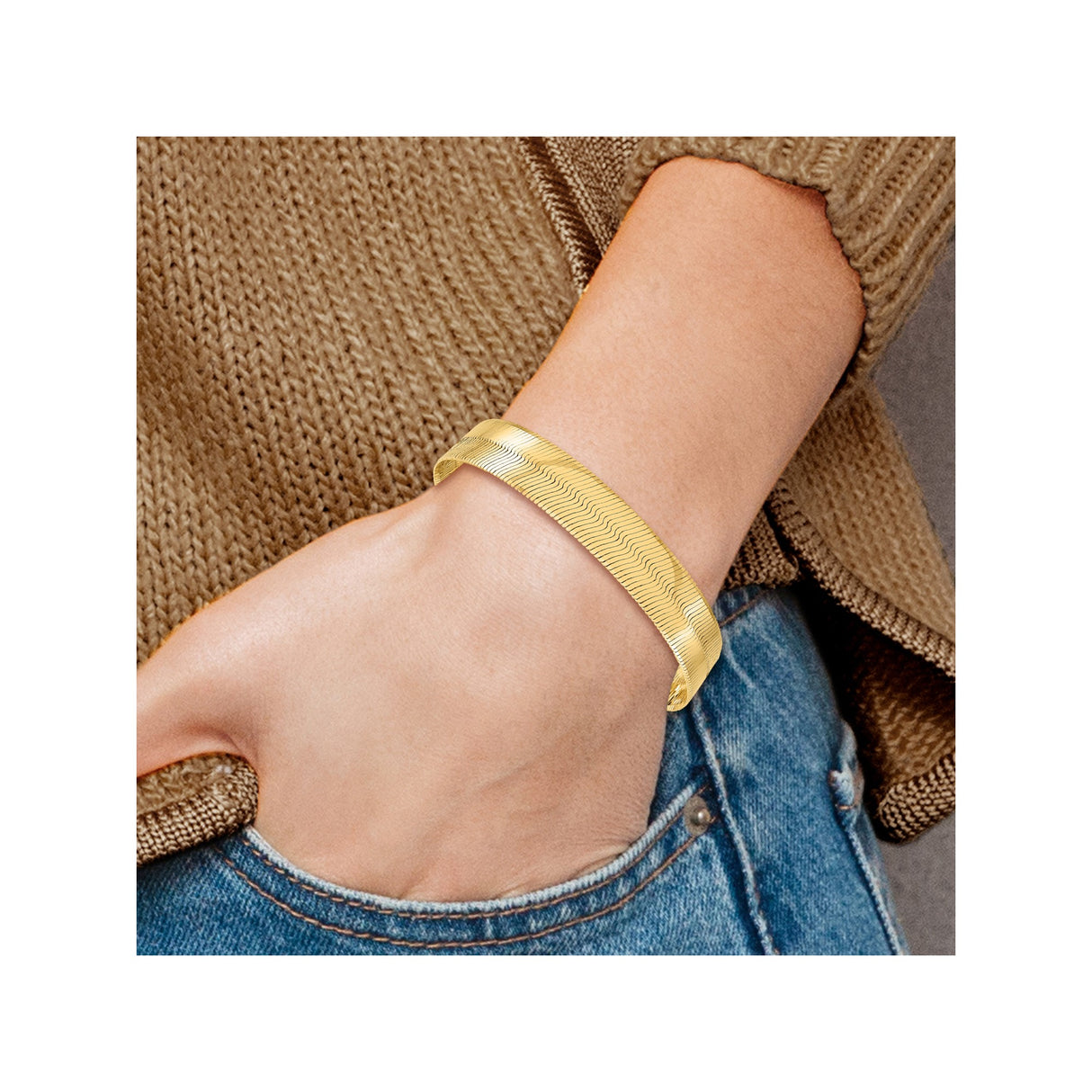14K Yellow Gold 10 mm Herringbone Chain Bracelet, Polished