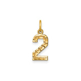 14k Yellow Gold Number 2 Charm Pendant with Textured and Polished Finish