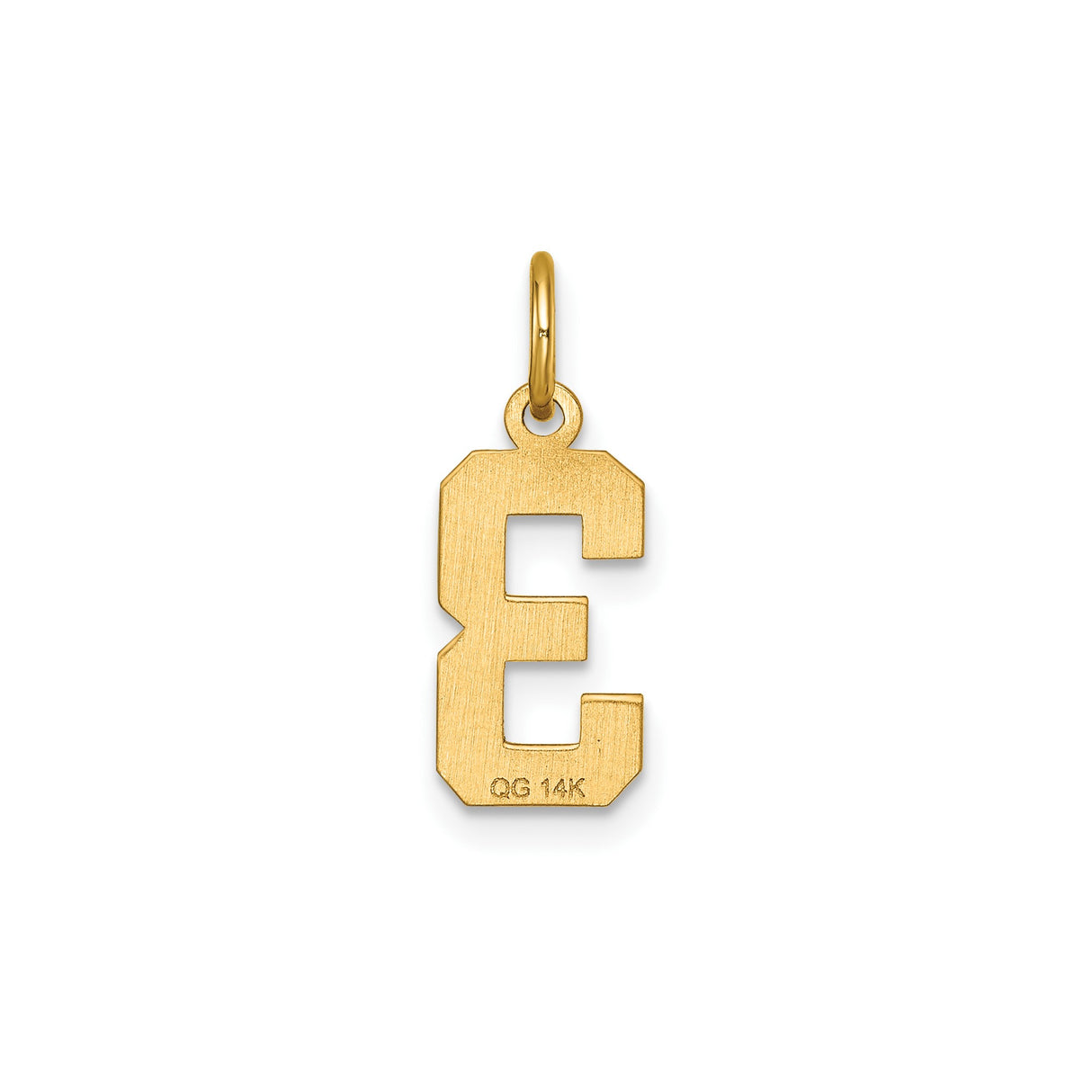 14k Yellow Gold Number 3 Pendant Charm, Textured and Polished Finish, Unisex Symbolic Jewelry