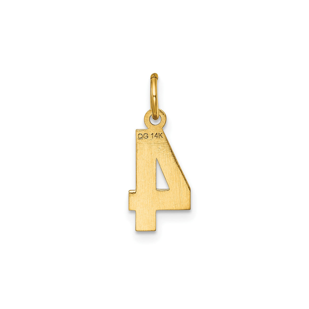 14k Yellow Gold Number 4 Pendant Charm, Textured Satin and Polished Finish, Unisex Jewelry