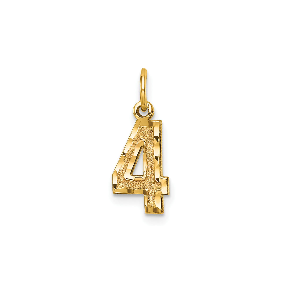 14k Yellow Gold Number 4 Pendant Charm, Textured Satin and Polished Finish, Unisex Jewelry