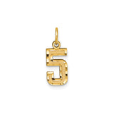 14k Yellow Gold Number 5 Pendant Charm with Polished and Textured Finish, Unisex Design