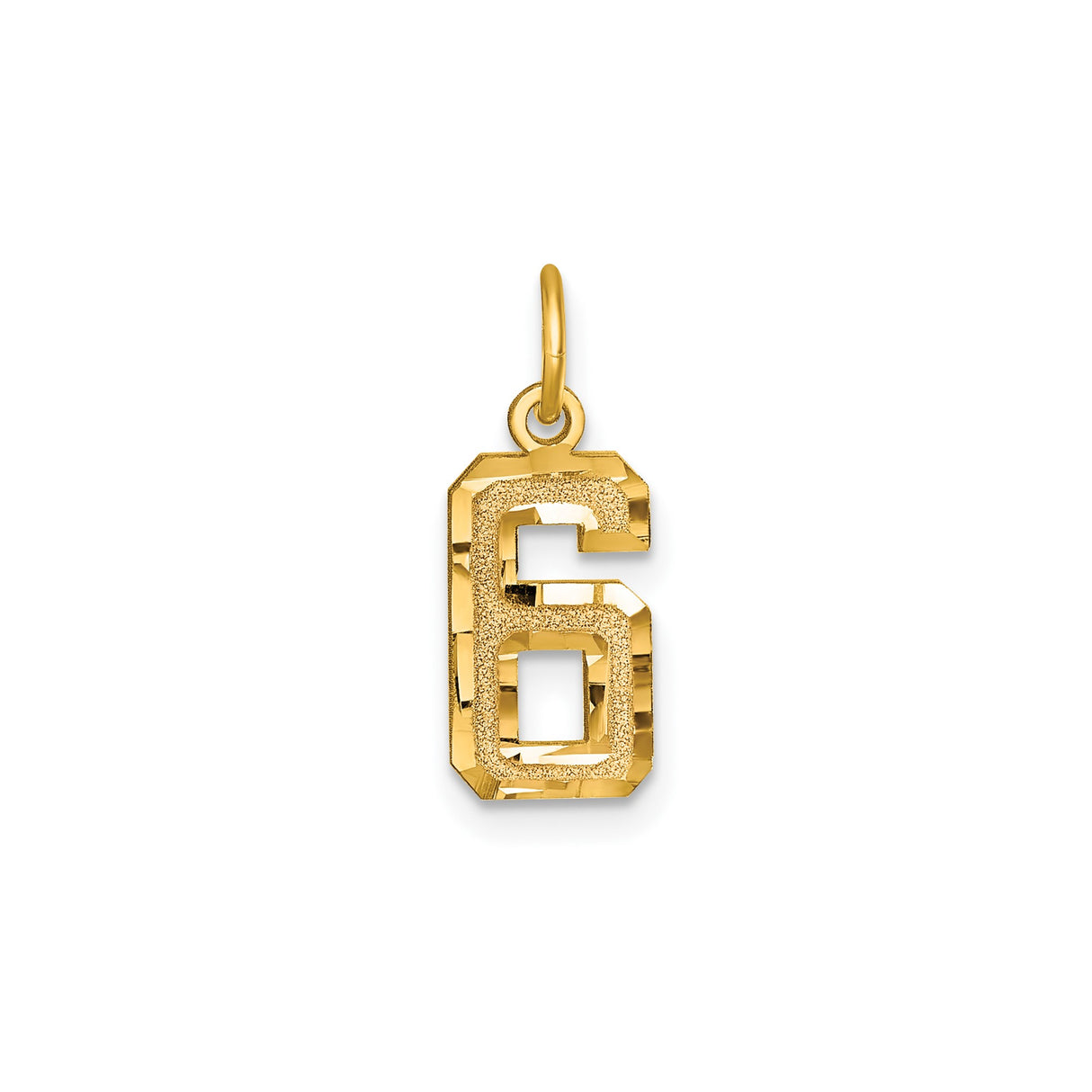 14k Yellow Gold Number 6 Pendant, Textured and Polished Finish, Unisex Numeric Charm