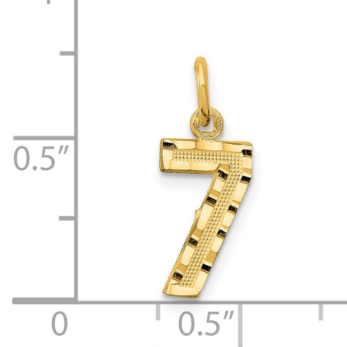 14k Yellow Gold Number 7 Pendant Charm, Textured and Polished Finish, Lucky Seven Design