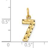 14k Yellow Gold Number 7 Pendant Charm, Textured and Polished Finish, Lucky Seven Design
