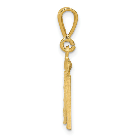 14k Yellow Gold Chai Pendant with Hebrew Symbol for Life, Textured and Polished Religious Jewelry