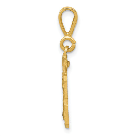 14k Yellow Gold Number 13 Pendant, Cutout Textured Design, Urban Style Jewelry for Men or Unisex