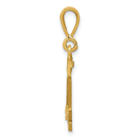 14k Yellow Gold Number 14 Pendant, Bold Textured Charm for Men or Unisex Wear