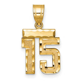 14k Yellow Gold Number 15 Pendant, Polished and Textured Quinceañera Charm