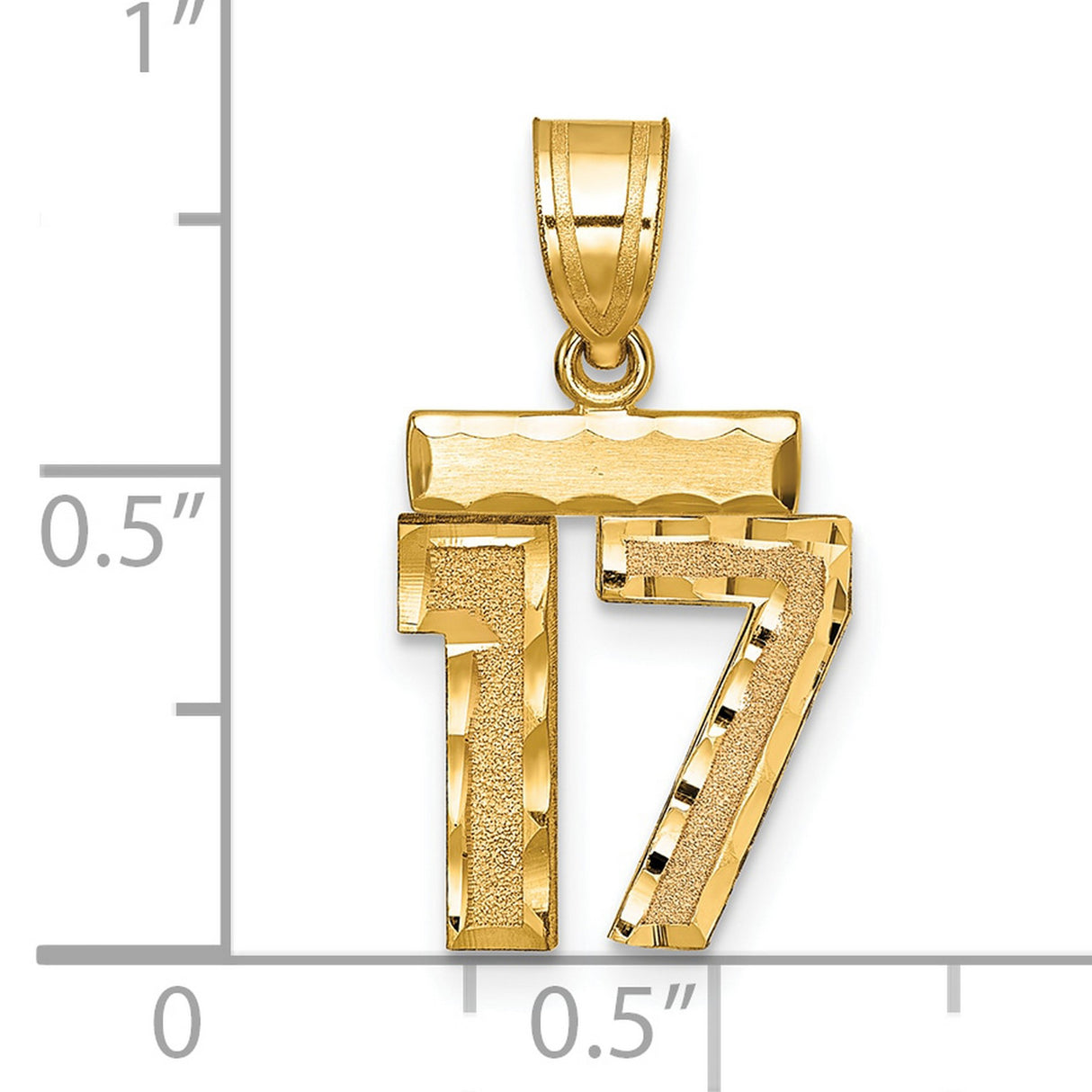 14k Yellow Gold Number 17 Pendant, Textured and Polished Sports Style for Men or Unisex