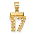 14k Yellow Gold Number 17 Pendant, Textured and Polished Sports Style for Men or Unisex