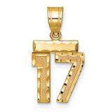 14k Yellow Gold Number 17 Pendant, Textured and Polished Sports Style for Men or Unisex
