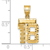 14k Yellow Gold Number 18 Pendant, Textured and Polished Chai Life Charm