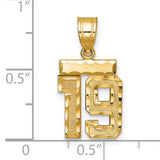 14k Yellow Gold Number 19 Pendant, Bold Block Font with Polished and Textured Finish