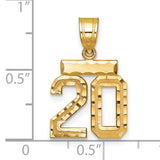 14k Yellow Gold Number 20 Pendant, Bold Textured Numeral Charm for Men or Unisex Wear
