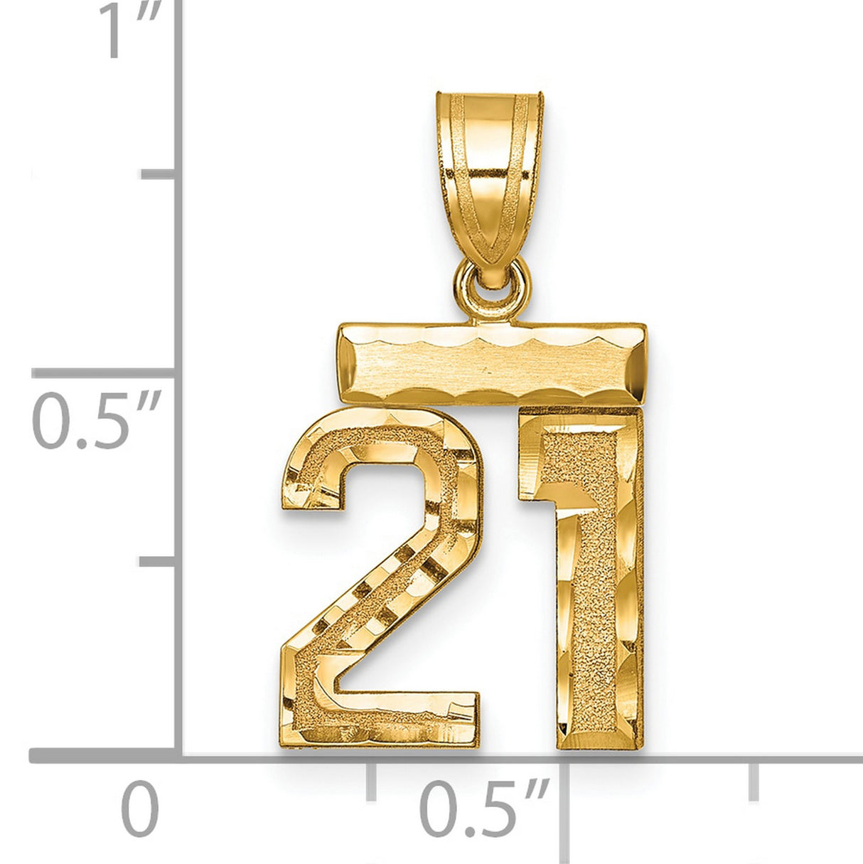 14k Yellow Gold Number 21 Pendant, Textured and Polished Finish, Milestone Charm for Men or Women