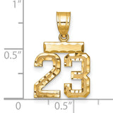 14k Yellow Gold Number 23 Pendant, Textured and Polished Sports Charm for Men or Unisex