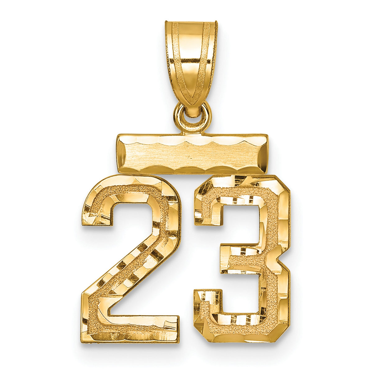 14k Yellow Gold Number 23 Pendant, Textured and Polished Sports Charm for Men or Unisex