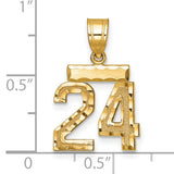 14k Yellow Gold Number 24 Pendant, Polished and Textured Jersey Sports Charm, Men's Urban Style