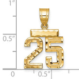 14k Yellow Gold Number 25 Pendant, Polished and Textured Milestone Charm for Men or Women