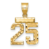 14k Yellow Gold Number 25 Pendant, Polished and Textured Milestone Charm for Men or Women